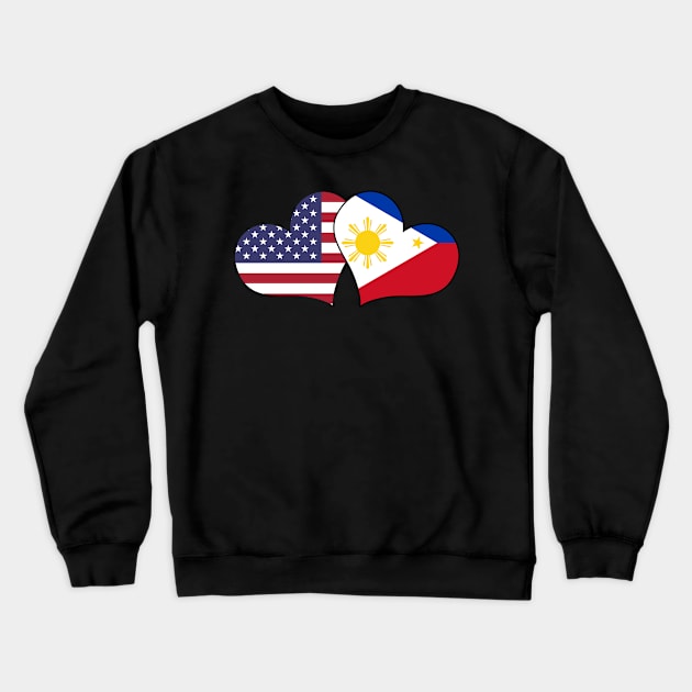 Two Hearts Filipino American Flags Lovers Pilipinas USA Crewneck Sweatshirt by sBag-Designs